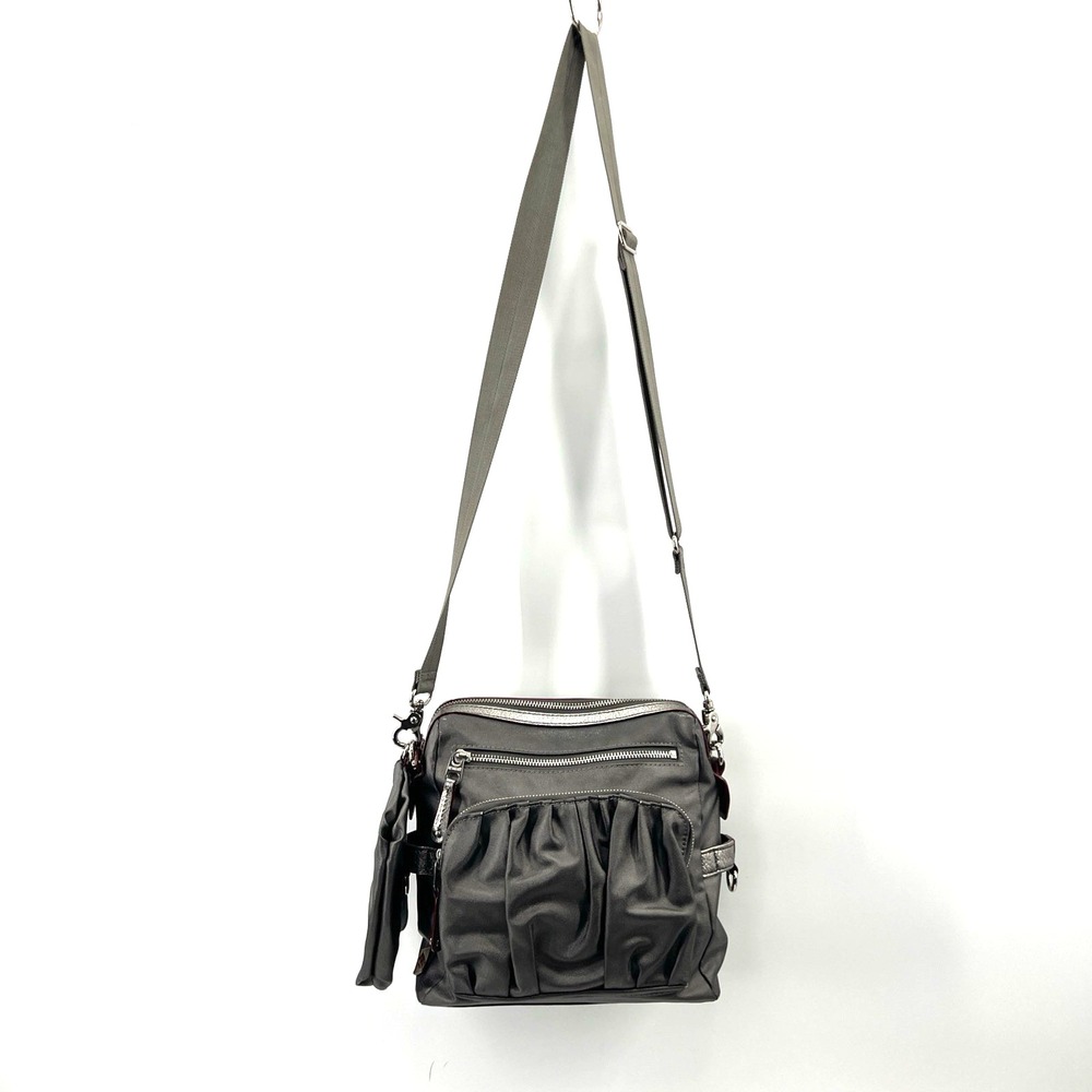 MZ Wallace Crossbody Bag Metallic Gunmetal Nylon Leather Trim Paige Convertible